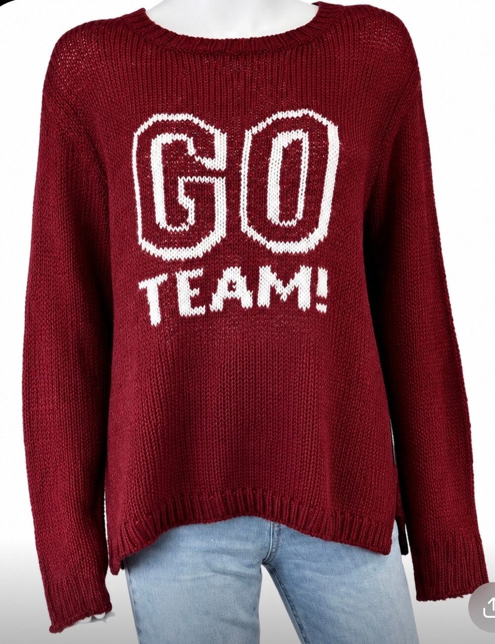 Wooden Ships Wool Blend Burgundy 'Go Team' Crewneck Sweater size Medium